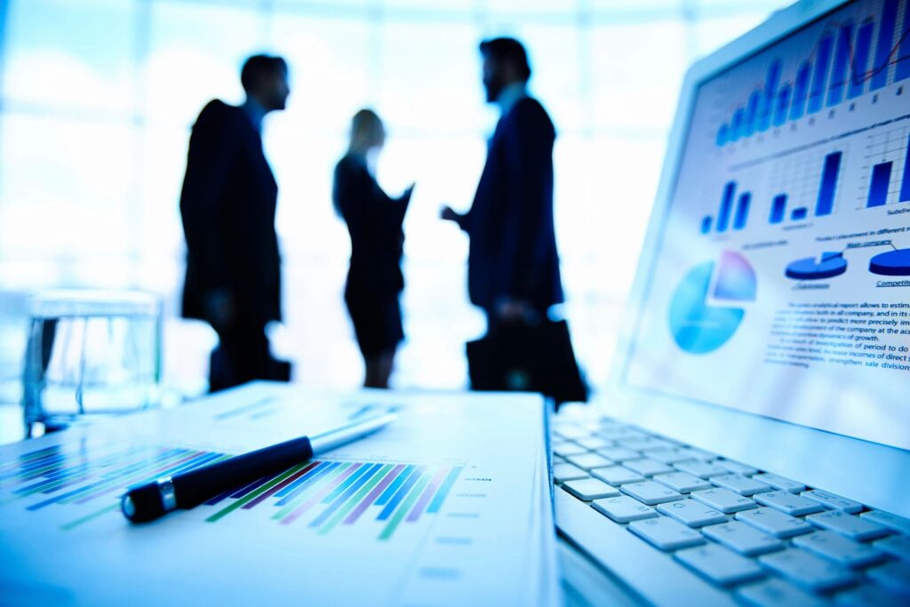 Commercial finance team collaborating in an office